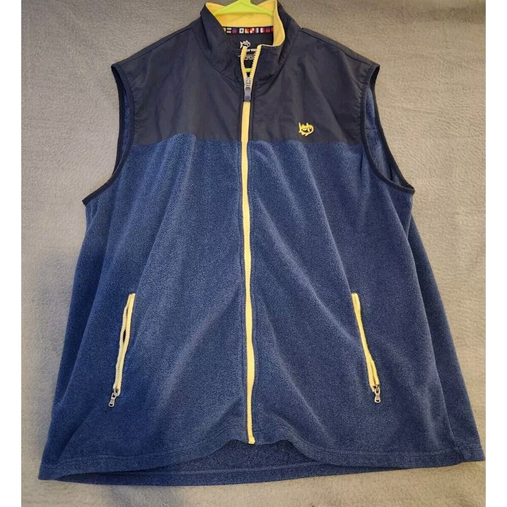 Southern Tide Mens Full Zip Vest Navy Blue‎ Fleece Sleeveless Pockets Size XXL